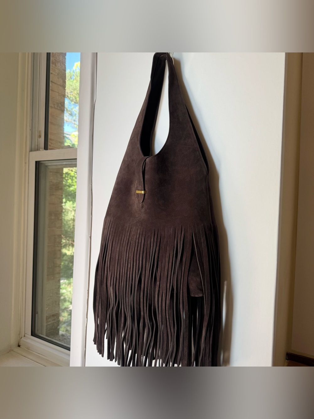 NWT Reformation Ivy Fringe Tote Bag Boss Brown Suede - Picture 7 of 17